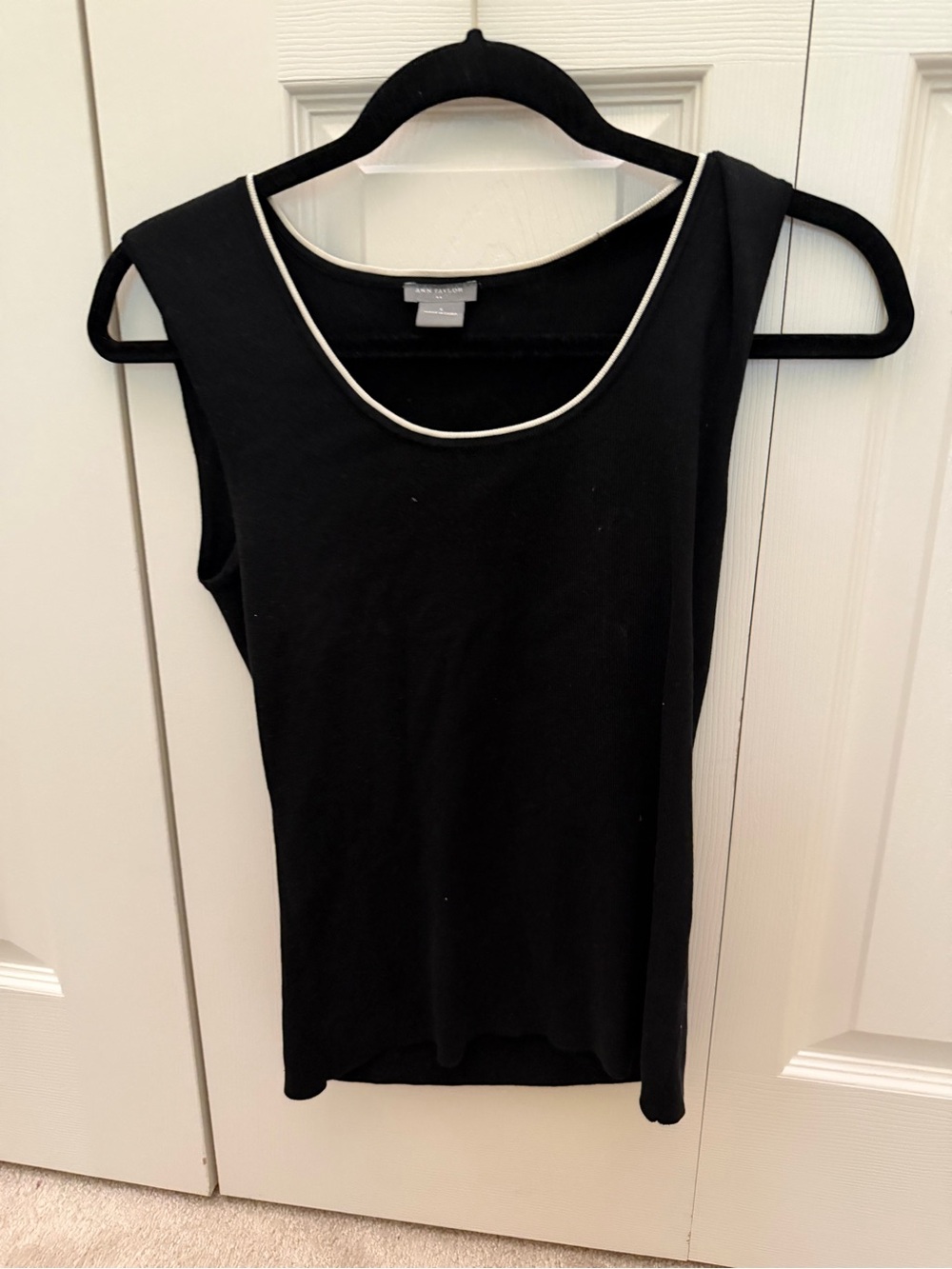 Ann Taylor Black Tank Top with White Neck Trim